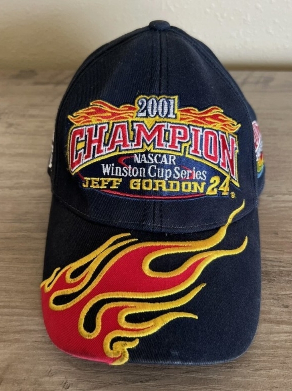 Nascar Jeff Gordon Champion Hat in Black with Red and Yellow Flame Accents